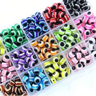 35pcs 8mm Oval Beads, Resin Evil Eye Pendant Spacer Beads, Suitable For Jewelry Making DIY Earrings, Bracelets, Necklaces And Other Accessories