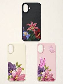 3件套花卉蝴蝶印花仿皮手机壳，粉色/白色/黑色TPU材质，防震防刮，浪漫花卉风格，夏季手机壳，可爱手机壳，花朵手机壳，兼容和Galaxy手机，适合日常使用，生日、母亲节、毕业礼物，手机配件 - 彩色 - 查看 37