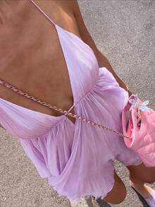 Đầm maxi không tay hở lưng màu tím bằng vải chiffon, kiểu dáng thanh lịch, cổ chữ V sâu, dáng chữ A, thích hợp cho kỳ nghỉ hè ở bãi biển. - Màu tím - Xem 1