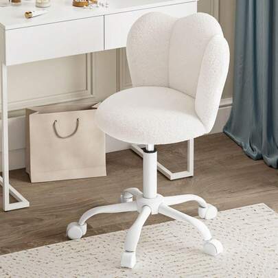 Office Desk Chair, Height Adjustable Swivel Vanity Chair With Thickened Cushion For Home Office Bedroom Dressing Room Study, White