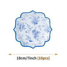 Conjunto de Suprimentos Descartáveis para Festa de Porcelana Azul e Branca com Formato de Pétalas, Pratos, Guardanapos, Copos - Adequado para 10 Convidados, Pratos de Papel Descartáveis para Festa, Aniversário, Casamento, Piquenique - Estilo 1 - Visão 7