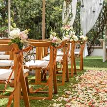 12 件套时尚纯色缎带椅套，尺寸 4*200 厘米/1.57*78.74 英寸，适用于婚礼宴会、正式活动、餐桌座椅、新娘送礼会装饰、酒店招待会、周年庆典、花园商务晚宴、豪华餐饮、订婚派对等场合。 - 彩色 - 查看 7