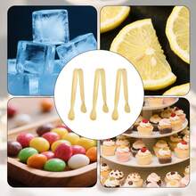 8 piezas de pinzas pequeñas para la cocina, utensilios de servir de acero inoxidable de 4.3 pulgadas para aperitivos, hielo, azúcar y postres (dorado) - Dorado - Ver 2