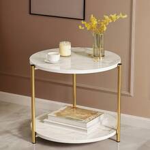 Senmeo Double-Tier Round Side Table, Minimalist Accent Table, Dual-Purpose Indoor Outdoor Table With Metal Reinforcement, Easy Assembly For Bedroom Living Room - màu đen - Xem 8