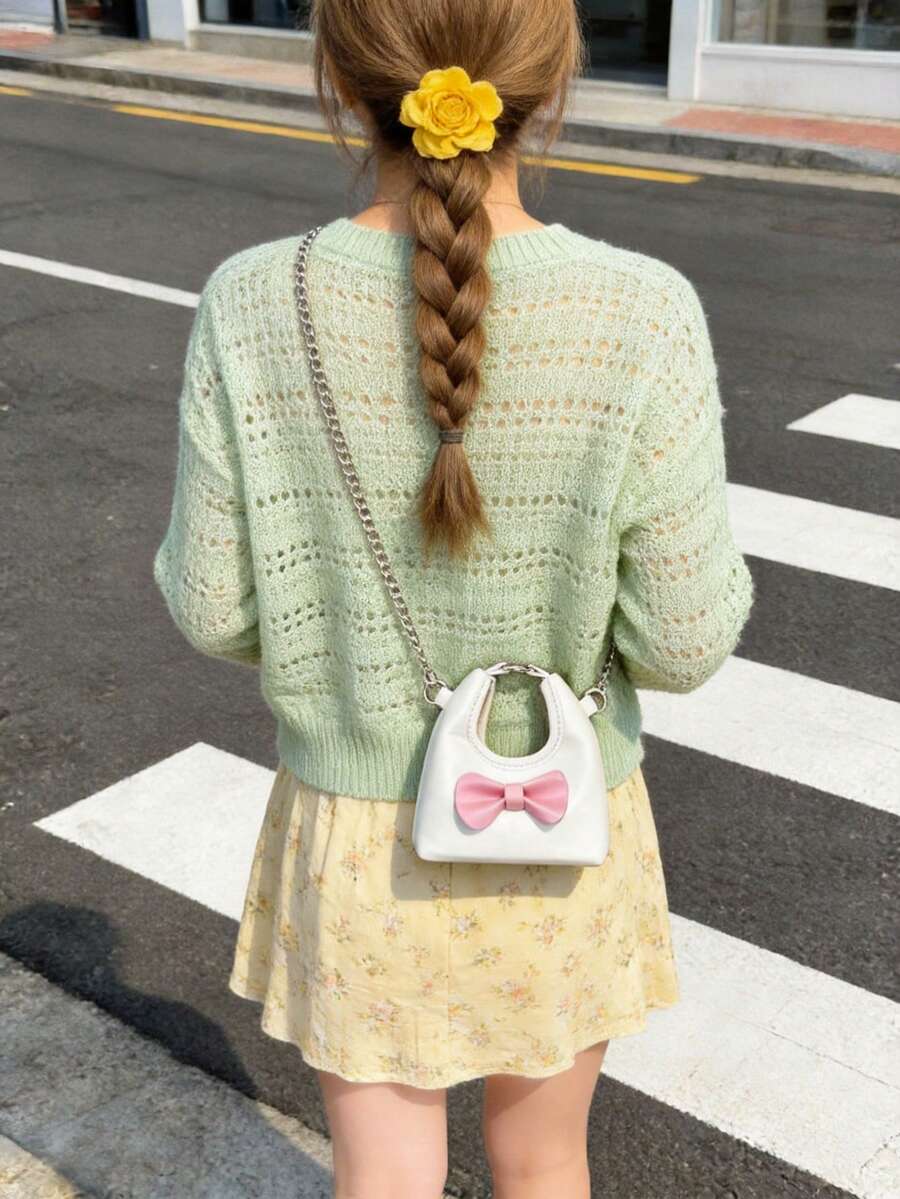 蝴蝶结设计手提包，时尚链条迷你包，个性化零钱包口红小包，单肩斜挎包 - 彩色 - 查看 1