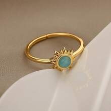 Accesorio de moda con un diseño único retro y moderno, con un girasol incrustado con piedra de ojo de gato, anillo abierto ajustable - J2221 - Oro - Ver 2