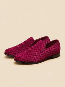 Men's Dress Loafers Velvet Tuxedo Slip-On Shoes Wedding Party Red Bottom For Male - 酒紅色 - 查看 7