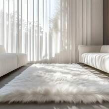 1pc White Fluffy Area Rug, Living Room Carpet, Rug, Living Room Area Rug, Small Area Rug, Mat, Home Decor, Large Living Room Carpet, Round Rug, Living Room Home Decor, Room Decor, Washable Carpet - White - View 7