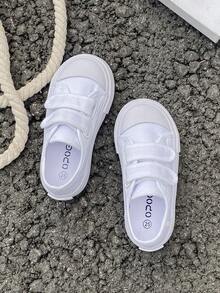 OPOEE White Canvas Shoes, Mid-Top Sneakers, Children's Canvas Shoes, Spring/Autumn Korean Style Minimalist Boys/Girls Shoes, Fashion Low-Top Lace-Up Athletic Shoes, Classic Low-Top Canvas Shoes, Casual Skateboard Kids Shoes - White - View 4