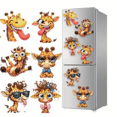 6pcs Diamond Art Giraffe Fridge Magnets, Diamond Painting Magnet Kit Suitable For DIY Crafts Gifts Fridge Mailbox Decor