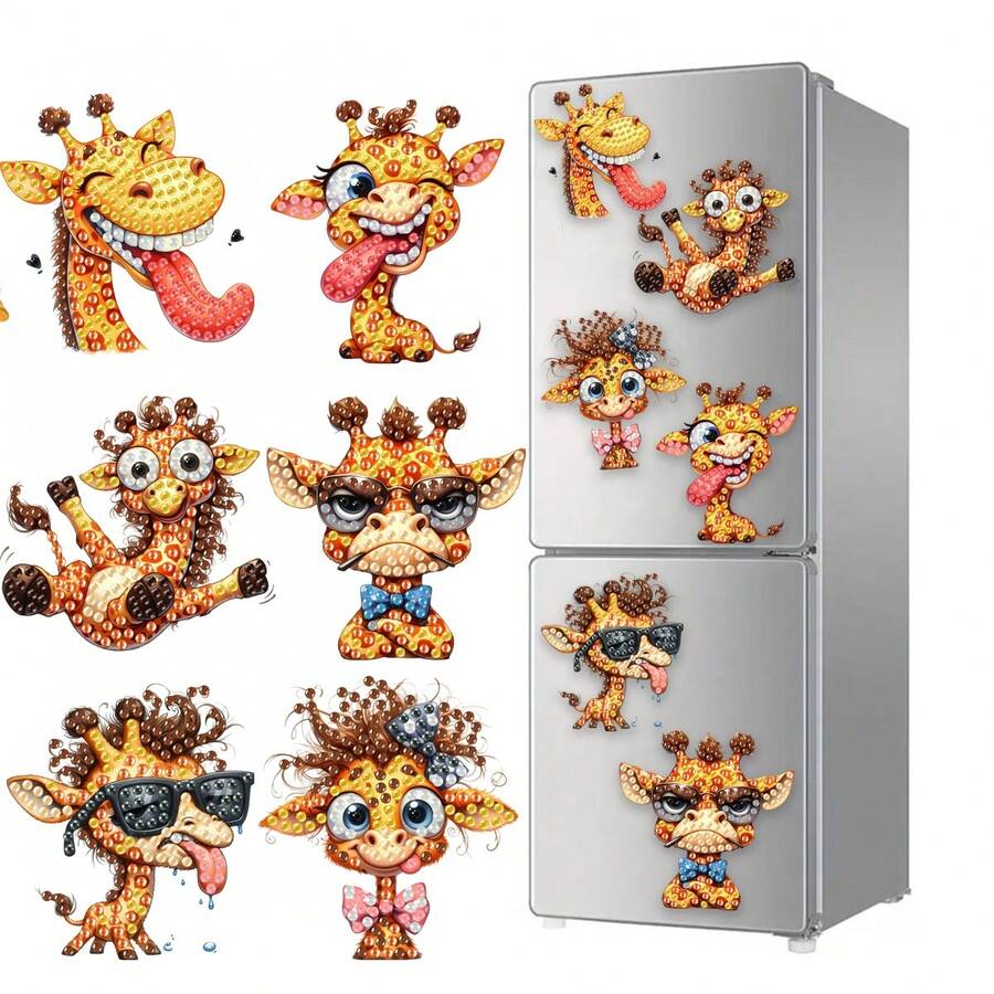 6pcs Diamond Art Giraffe Fridge Magnets, Diamond Painting Magnet Kit Suitable For DIY Crafts Gifts Fridge Mailbox Decor - View 1