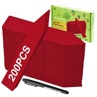 Plant Labels 200 Pcs For Seeding Plastic Waterproof Plant Name Tags Garden Labels Marker Garden Pots Stakes For Outdoor Potted Plants Belt Permanent Marking Pen (Red)