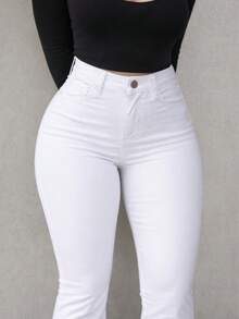 Women's Flare Jeans In White With Shaping Lycra, Premium Fabric, No See-Through. - trắng - Xem 3