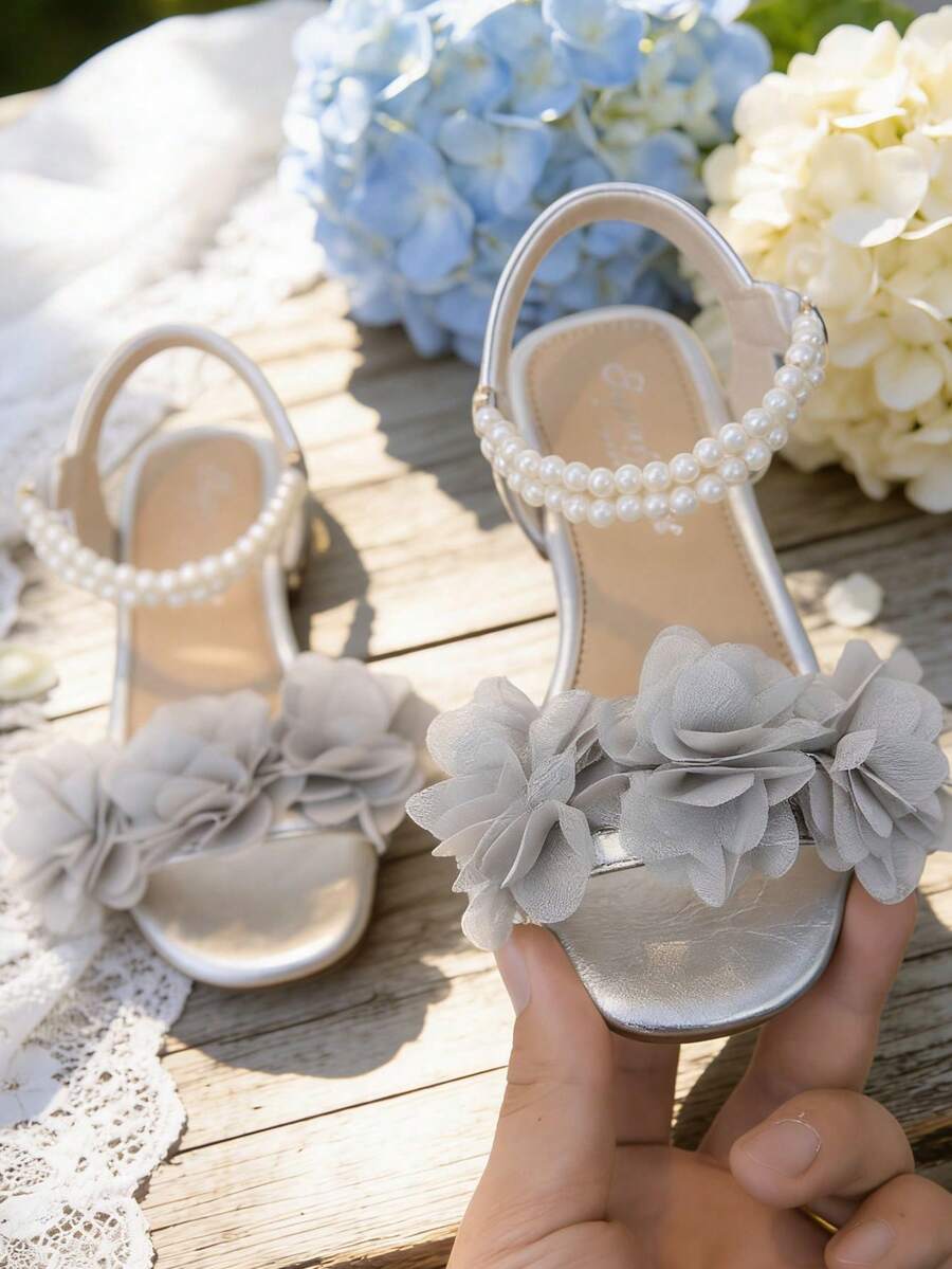 Giày sandal đế bằng mùa hè cho bé gái, giày búp bê cho bé gái - Bạc - Xem 1