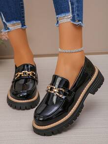 Women's New Thick Sole Loafers, Fashion Versatile Buckle Leather Shoes, Flattering Slip-On Shoes For All Seasons - 818 Black - View 5