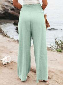 Plus Size Women's Casual Wide Leg Loose Pants, Summer Spring - Light Green - View 2