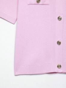 YROOE Women's Pink Metal Button Knit Short Sleeve Cardigan, Spring/Summer - Pink - View 9