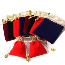 5/10pcs/Pack Gold-Edged Velvet Drawstring Bags, Multi-Size Velvet Jewelry Gift Cosmetic Packaging Bags, Fabric Gift Bags For Earphones, Jewelry, Storage And Gift Packaging - Gold-edged Drawstring Bag - View 3