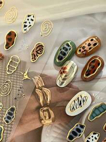 Beautizon Nailartlab 1张复古动物纹美甲贴纸，金色可选，可定制豹纹、斑马纹、奶牛纹，DIY美甲贴纸 - 彩色 - 查看 4