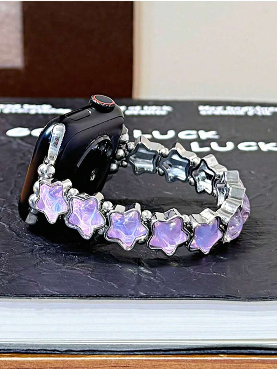 适用于 Ultra/SE 2/SE 1/Series 11/10/9/8/7/6/5/4/3/2/1，尺寸 38/40/41/42/44/45/46/49 毫米的梦幻星形弹性表带 - 紫色 - 查看 1