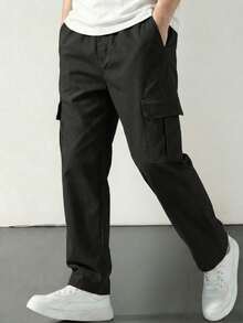 1件青少年男童休闲直筒裤，带侧袋，黑色，适合春、夏、秋、冬四季穿着。 - 黑色 - 查看 10