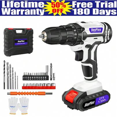 VickyHome Vicky Home 21V Cordless Power Drill, 2 Speed Electric Screwdriver Cordless Drill Set 45NM Cordless Rechargeable Combi Drills, 3/8" Keyless Chuck Battery Drill With 26PCS Drill Bits, Carry Case