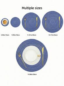 Manteles individuales tejidos redondos de tamaños surtidos, lavables, para mesa de cocina, adecuados para reuniones familiares, fiestas de boda y decoración de mesa de banquete (Azul) - Azul - Ver 3
