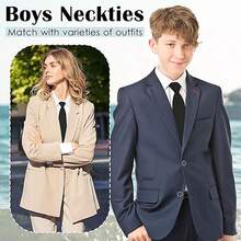 1 pieza Corbata de unicolor pre-anudada para niños, decoración para el cuello de la camisa de estudiante, para uniforme escolar, preescolar, estudiante, niños y niñas, vuelta al colegio - Negro - Ver 8