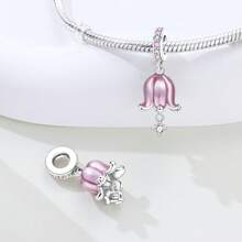 CYMYSS 1件女士粉色百合花吊坠，925镀银镶嵌立方氧化锆，欧美风格，节日礼物/日常佩戴时尚项链饰品 - 彩色 - 查看 2