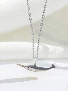 1pc Cute Delicate Metal Ocean Creature Fish School Pendant Necklace, Vacation Style Versatile Design For Women - Fish - View 5