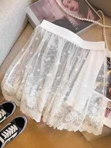 Women's Embroidered Lace Short Skirt, All-Season Fashion Half Skirt, Versatile Layering Piece For Leggings, Sweatshirts & Sweaters - Multicolor - View 12