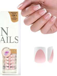 150 pièces Faux ongles carrés courts pour manucure française, ongles faux gel français rose et blanc, ongles artificiels français mats, pointes d'ongles en gel doux, art des ongles DIY durable, convient aux femmes et aux salons de manucure - Rose bonbon - Voir 1