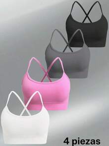 Sostén Deportivo para Mujer de Color Sólido con Espalda Cruzada, Muy Elástico, Cómodo y Transpirable, Sin Varillas, Ideal para Yoga y Gym - multicolor9 - Ver 2