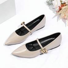 Zapatos de bailarina con correa, zapatos Mary Jane de punta cuadrada con estilo retro, estilo colegial/de oficina para mujer - Albaricoque - Ver 13