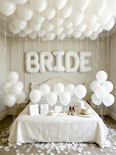 Set de 41 de baloane pentru mireasă - Decor banner alb pentru mireasă de 40 inch, baloane din latex alb mat + petale de flori artificiale, potrivite pentru petrecerea burlacilor, decorațiuni pentru logodnă de nuntă, decor pentru camera miresei, accesorii pentru viitoarea mireasă