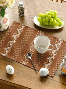 1/4/5/6/7pcs Minimalist Geometric Decor Set, Linen-Like Material, Suitable For Room, Dining Room, Fireplace, Placemats, Coasters, Home Decor - Brown - View 13