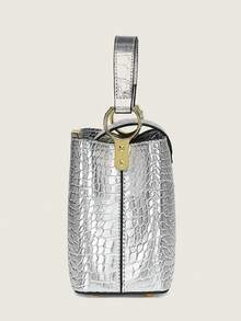 2026新款奢华女士手提包品牌包，鳄鱼纹压花高品质石纹托特包，时尚百搭单肩包，大容量托特包，复古休闲街头简约托特包，光泽高端斜挎包，2025新款优雅妈妈包，大容量鳄鱼纹压花包，酒红色枕形包 - 銀色 - 查看 8