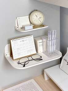 Practical Foldable Wall-Mounted Shelf For Bathroom Toilet Side Storage Of Mobile Phones, Tissues, Incense, Kitchen Spice Storage, Bedside Folding Storage, Dormitory Small Items Like Mobile Phones, Glasses, Lipstick Cosmetics Storage Rack, No-Drilling Towel And Bath Towel Storage Rack, Also Suitable For Set-Top Box Storage, WiFi Wireless Router Organization Rack, Household Multi-Functional Storage Rack. - White - View 8