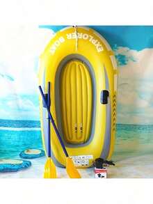 1 chiếc thuyền bơm hơi PVC nhỏ màu vàng dành cho 2 người, bè bơm hơi dùng để câu cá và các hoạt động giải trí dưới nước, thích hợp cho các hoạt động dưới nước mùa hè. - màu vàng - Xem 3