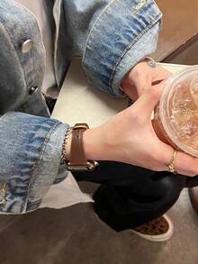 1PC Slim And Thin Leather Watchband Compatible With Apple Watch Band 42mm, 38mm, 40mm, 41mm 44mm 45mm, 46mm And 49mm A Stylish And Smart Watch Replacement Strap Series 9 8 7 6 5 4 3 2 1 SE Lady Wristband - Coffee Brown - View 6