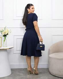 Chic Jacquard Pearl Midi Dress - Teal Blue - View 6