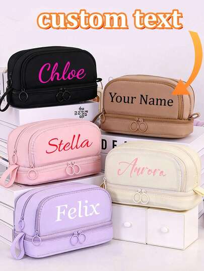 Personalized Stationery Storage Bag, Customizable Name, Large Capacity, Multi-Layer Compartments, Suitable For Students As Cute Pencil Case, Suitable For Back To School/Art Class/Travel, Suitable For Boys And Girls As Cute Customized Storage Bag, Simple Solid Color, Large Capacity.