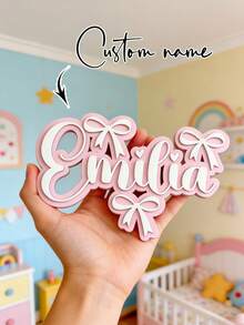 1pc Personalized Bow Nameplate For Kids Room Decor. This Exquisite Double-Layer Bow Nameplate Is Cut From 5mm Thick Wooden Board (Total Thickness 10mm). Back To School Gift - Black - View 8