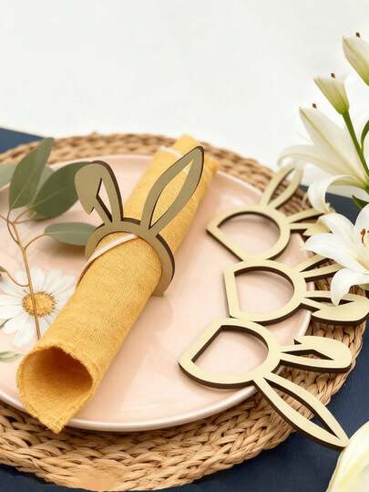 5/8个复活节兔子餐巾环 | 手工木制复活节餐桌装饰，高品质兔子主题礼品