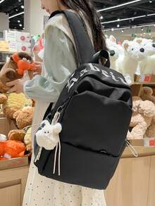 Ba lô thêu chữ tối giản, túi đeo vai nhẹ dành cho nữ sinh trung học. - A - Xem 3