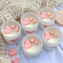 粉色和香槟金心形蜡烛，白色玻璃罐装，木盖，手工制作，适合节日使用 - 均碼 - 查看 5