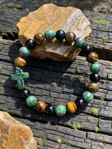 Men's Protective Cross Bracelet Natural Tiger'S Eye, Black Agate, Attract Wealth And Enhance Luck. Protection, Suitable For Everyday Wear, Bohemian Style Fashionable Jewelry Unisex - Multicolor - View 2