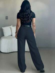 Women's High Waist Wide Leg Pants |   Spring Women's Clothing |   Casual Elegant Office Pants |   Spring Casual Wear |   Solid Color Loose Straight Bottoms |   Spring Apparel |   Women's Casual Wear |   Soft Comfortable Casual Pants |   Women's Casual Wear Matching |   Minimalist Fashionable Workwear |   Casual Suit |   New Year Preparation |   Essential Spring & Autumn, No Belt Included - 杏色 - 查看 10