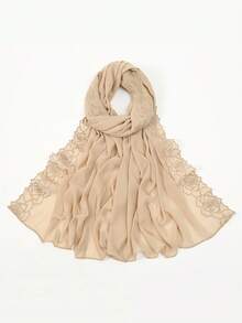 1pc Rose Embroidered Elegant Women's Chiffon Hijab Scarf For Abaya,Beach,Holiday - Multicolor - View 3