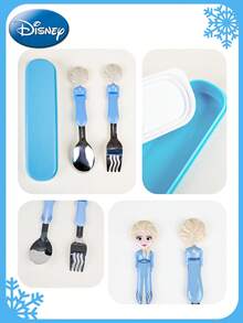 Disney 冰雪奇缘官方授权不锈钢叉勺套装，艾莎、安娜、雪宝卡通主题餐具套装，带收纳盒，便携式餐具套装，旅行餐具套装，午餐盒必备，可水洗可重复使用，儿童叉勺套装，1件装， - 彩色 - 查看 6